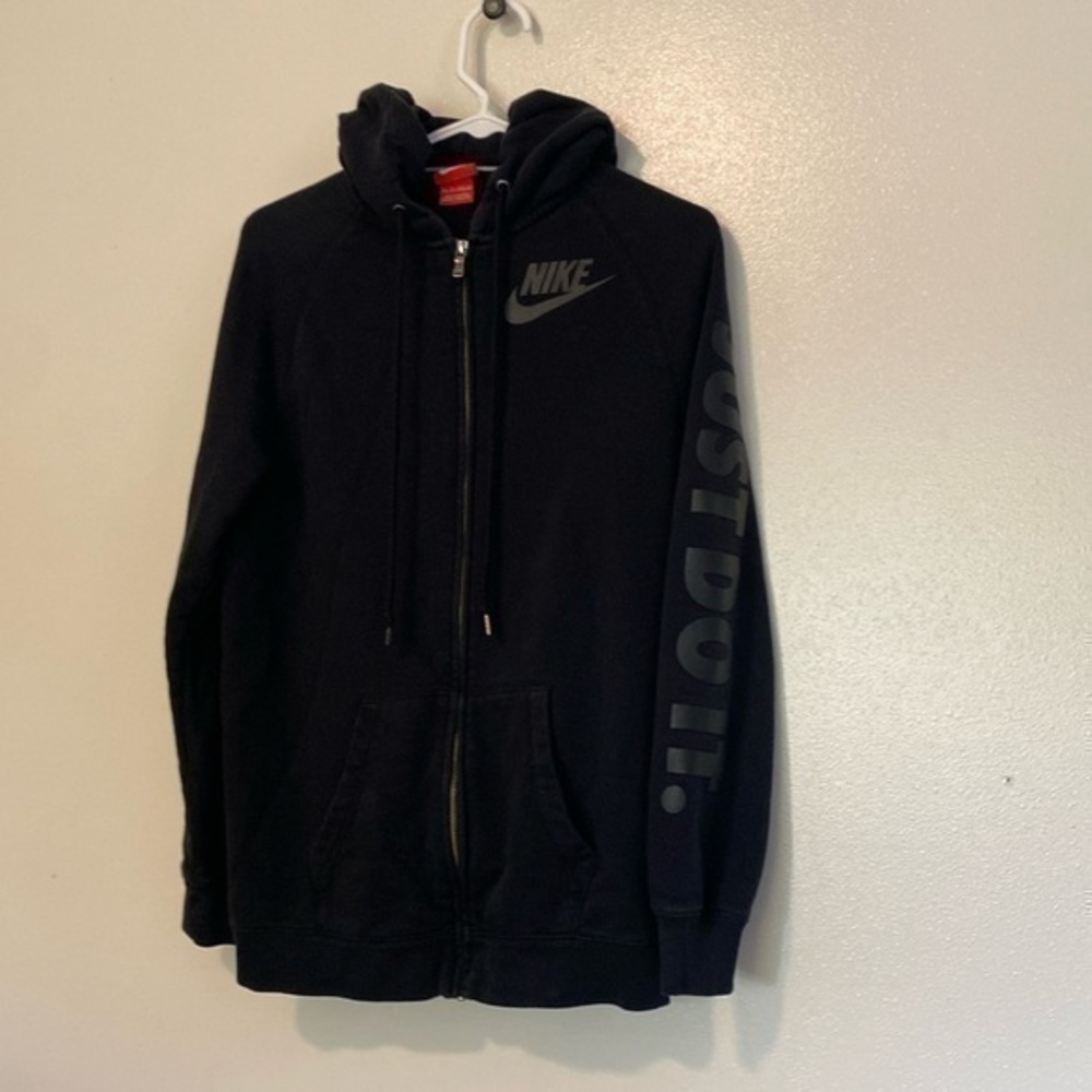 Nike long sleeve black full zip up black hooded pocket jacket xs